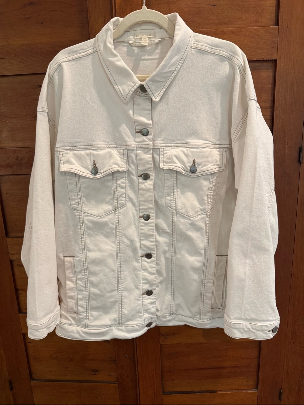 Eileen Fisher Organic Cotton White Denim Oversized Jean Jacket, Size M